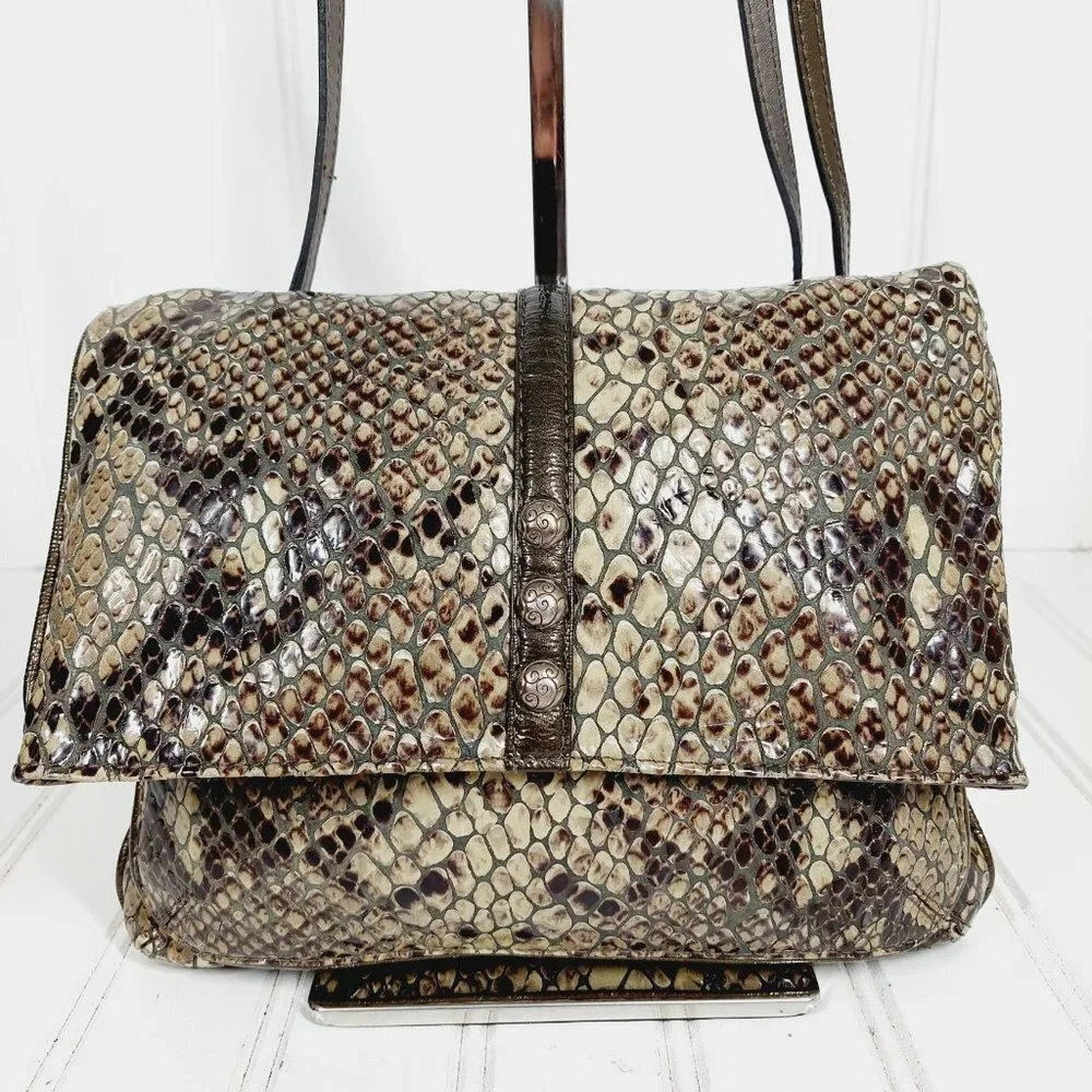 BRIGHTON Tan, Brown, Snake Skin Print SMALL Crossbody-Organizer Bag 0175